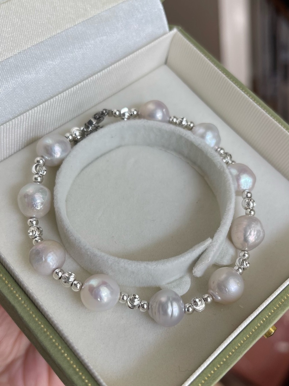 Silver and White Baroque Pearl Bracelet - Classic Women’s Jewelry